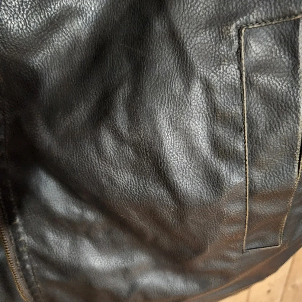 Arizona Jean Company Mens Black Faux Leather Sherpa Collar Bomber Jacket M y2k